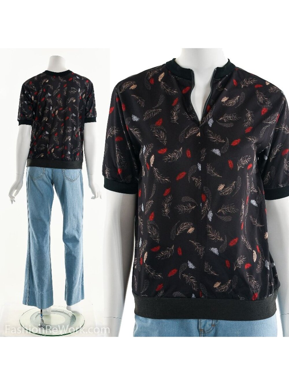 Feather Print Boho Blouse